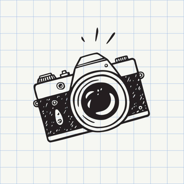 Photo camera doodle icon Hand drawn sketch in vector vintage camera stock illustrations