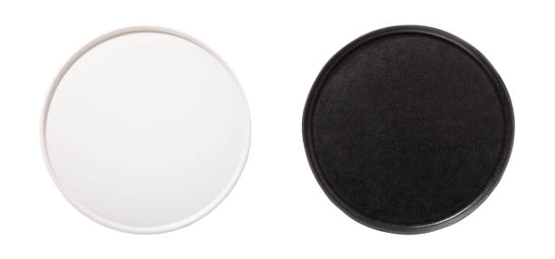istock Black and white plate isolated on white background. Top view mock up. 1180395178