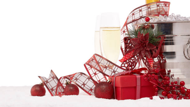 istock Champagne and Christmas ornaments 1180399669