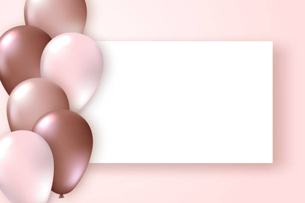 istock Elegant greeting card with realistic monochrome balloons and paper banner. Template for a banner, poster, notebook, invitation 1180399783