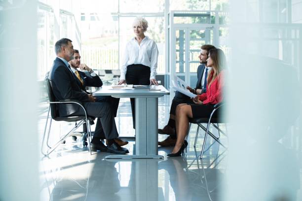 istock Mature businesswoman, business coach holding briefing, explaining project 1180401854