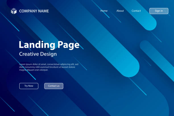 ilustrações de stock, clip art, desenhos animados e ícones de landing page template - abstract design with geometric shapes - trendy blue gradient - abstract backgrounds blue circle