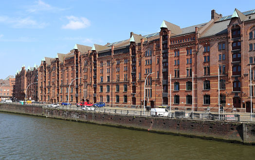 Historical warehouse in Speicherstadt district in Hamburg, Germany