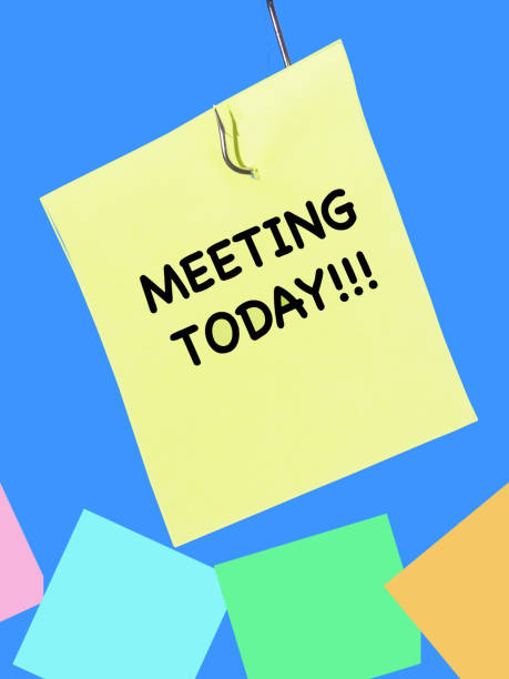 istock Post it with the words meeting today as a reminder for urgency and importance. 1180411956