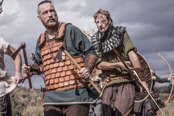 istock Viking warriors outdoors leading a scouting mission 1180414092