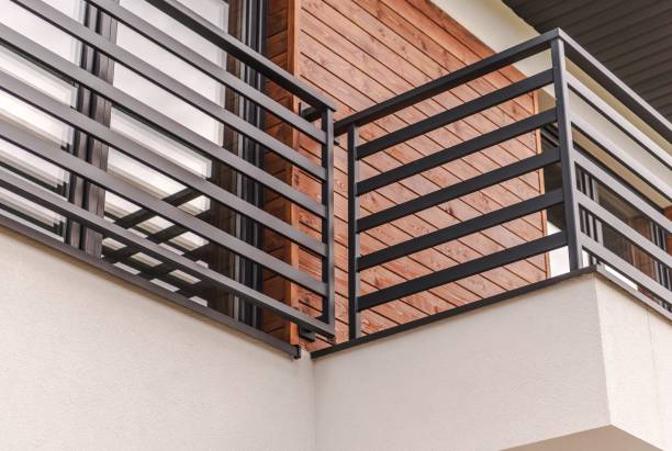 Modern Residential Balcony Modern Residential Balcony Closeup Photo. Architecture Theme. railing photos stock pictures, royalty-free photos & images
