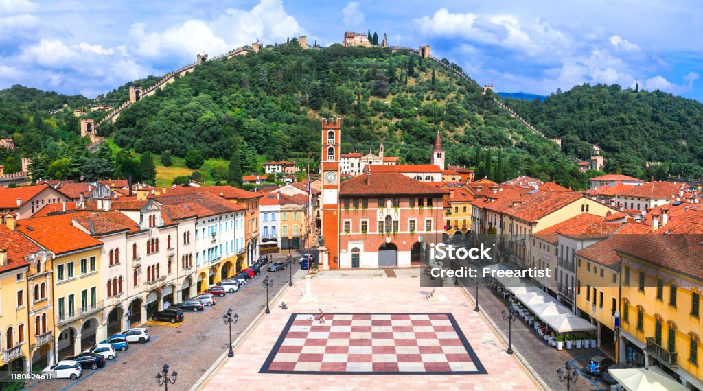 Marostica - charming medieval town, calling Chess village. Veneto. Italy Beautiful medieval traditional towns (borgo) in northern Italy, Veneto region Vicenza Stock Photo