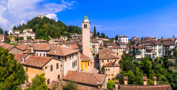 Most beautiful medieval villages (borgo) of Italy - picturesque Asolo in Veneto region Beautiful medieval traditional towns (borgo) in northern Italy, Veneto region ancient villages stock pictures, royalty-free photos & images