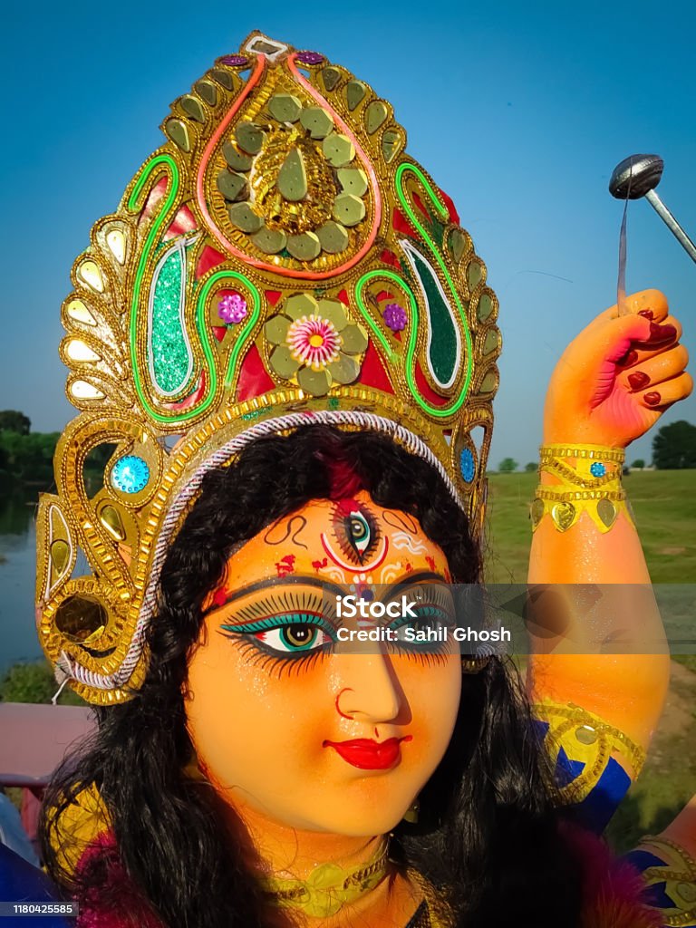 Closeup Of Face Of Goddess Durga Navratri Hindu Festival Stock Photo -  Download Image Now - iStock