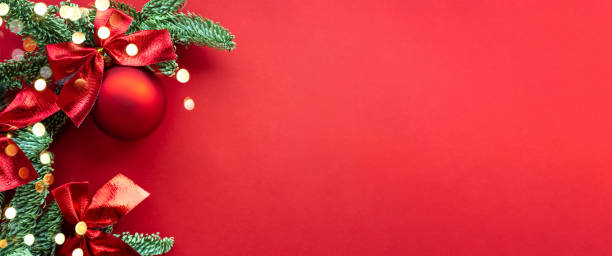 istock Christmas composition.  Background  red colors with decorations. 1180428453