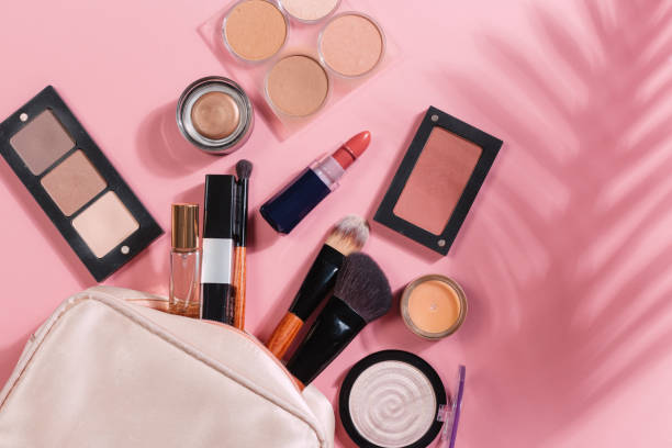istock Set of decorative cosmetics on color background 1180432312