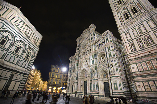 Il Duomo, the Cathedral of Santa Maria del Fiore of Florence Italy at night