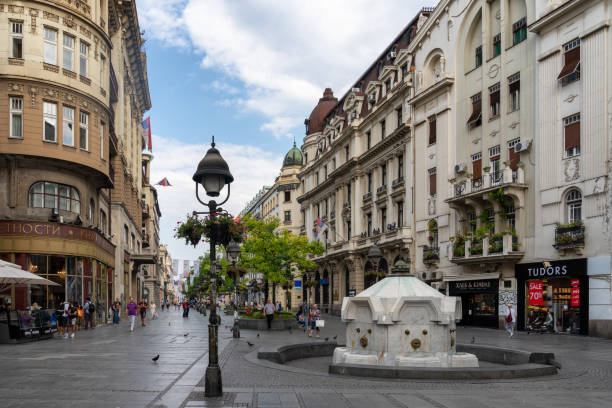 Knez Mihailova Street - main street in Belgrade Belgrade, Serbia: Knez Mihailova Street in downtown Belgrade. This is the main pedestrian throughway in the city and is very popular with locals and tourists. knez mihailova stock pictures, royalty-free photos & images