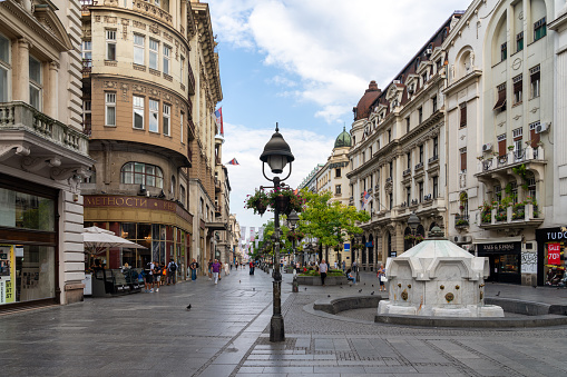 Belgrade, Serbia: Knez Mihailova Street in downtown Belgrade. This is the main pedestrian throughway in the city and is very popular with locals and tourists.