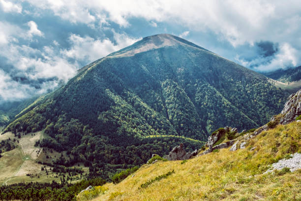 Stoh peak from Big Rozsutec peak, Little Fatra, Slovak republic. Hiking theme. Seasonal natural scene.