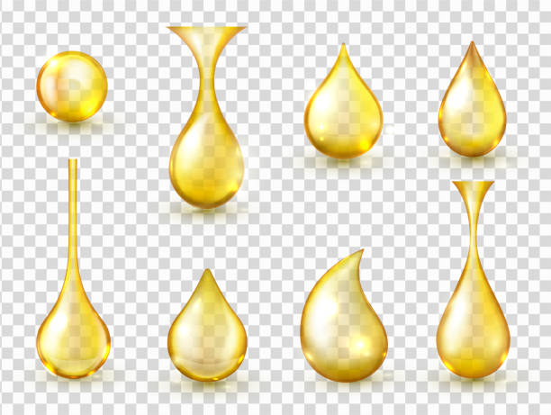 Oil drops realistic vector isolated illustrations collection Oil drops realistic vector isolated illustrations collection. Golden liquid essence droplets 3d rendering cliparts on transparent background. Yellow lubricant, honey drip design elements bundle essential oil stock illustrations