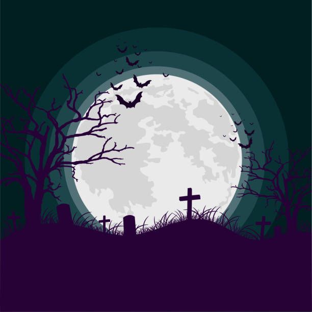 Spooky Night Background With Full Moon Stock Illustration - Download Image  Now - Forest, Halloween, Purple - iStock