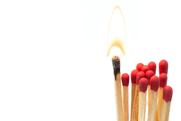 istock Closeup group of matchstick  on white background detail object blur 1180441257
