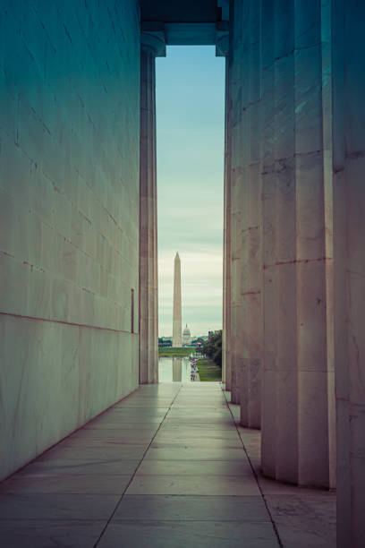 A view of Washington monument as seen from the Lincoln memorial in DC