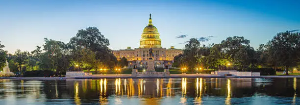 Photo of Panoramic image of the Capitol of the United States with the capitol reflecting pool