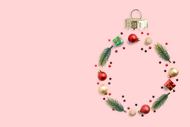 istock Christmas Round Frame from Branches and Christmas Balls. 1180441692