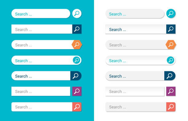 ilustraciones, imágenes clip art, dibujos animados e iconos de stock de plantillas de barra de búsqueda - search button
