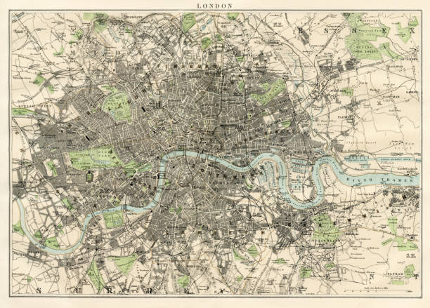 illustrazioni stock, clip art, cartoni animati e icone di tendenza di mappa di londra 1886 - london