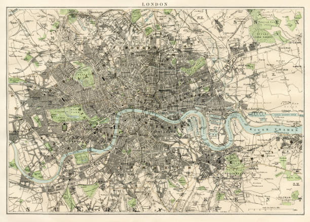 ロンドン地図 1886 - southeast england illustrations点のイラスト素材／クリップアート素材／マンガ素材／アイコン素材