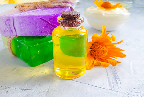 istock cosmetic cream, calendula flower soap 1180446046