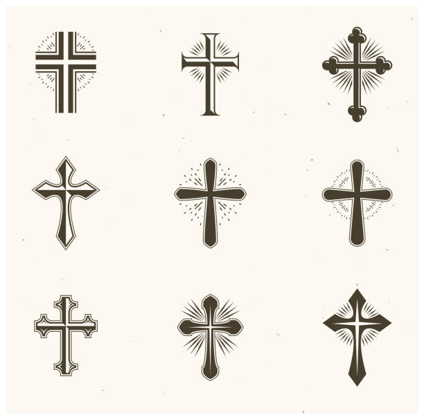 Crosses Religious emblems set. Heraldic Coat of Arms, vintage vector emblems collection.