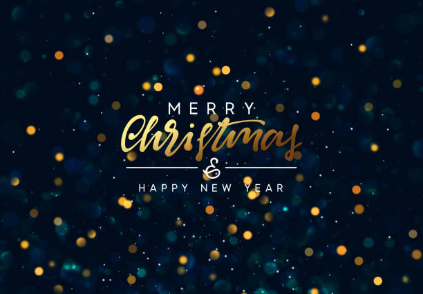 Christmas background with golden lights bokeh. Christmas background with golden lights bokeh. Xmas greeting card. Magic holiday poster, banner. Night bright gold sparkles background. Merry Christmas and Happy New Year new years eve party stock illustrations
