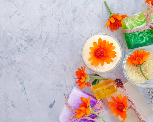 istock cosmetic cream, calendula flower soap 1180448578