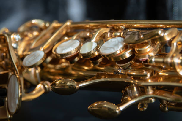 istock Tenor sax golden saxophone macro with selective focus on black 1180450972