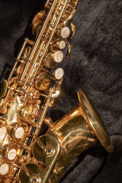 istock Tenor sax golden saxophone macro with selective focus on black 1180450995
