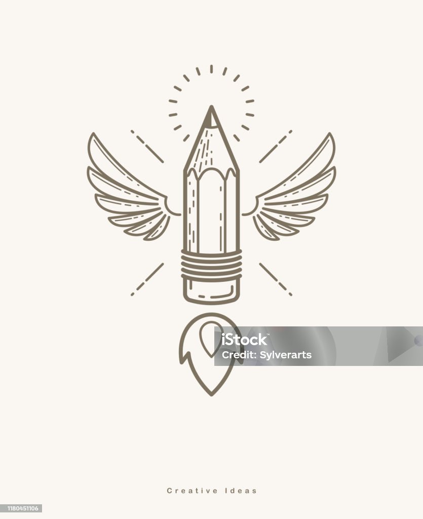 Pencil With Wings Launching Like A Rocket Start Up Creative Energy ...
