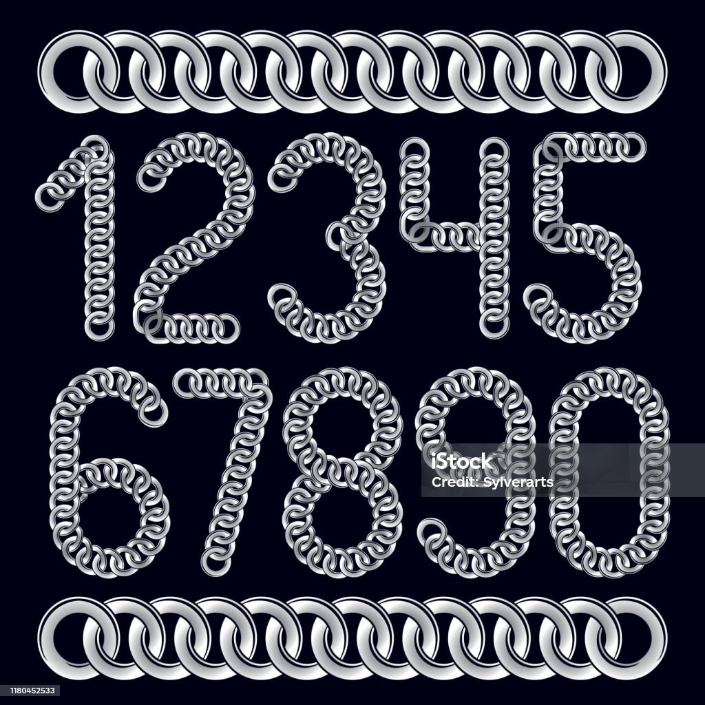 Threadable Numbers Trendy Numbers Collection Vector Numeration Created Using Metal ...