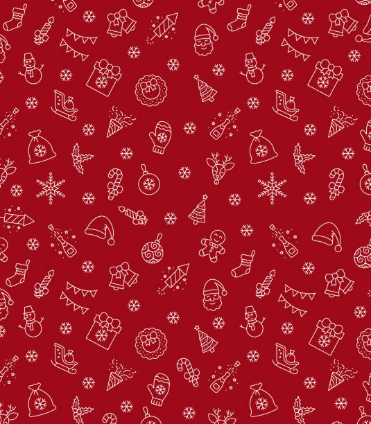 illustrations, cliparts, dessins animés et icônes de icônes de noel modèle sans couture, fond de noel, fond rouge heureux de nouvelle année, modèle joyeux de vacances de noel, eps 10. - wicker backgrounds textured pattern