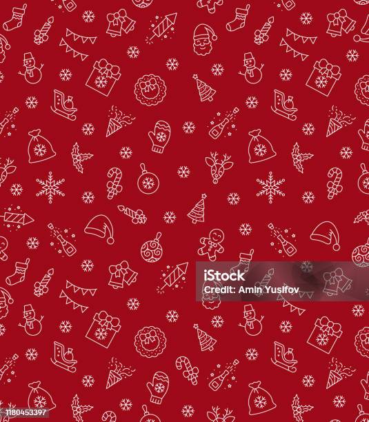 Christmas Icons Seamless Pattern Xmas Background Happy New Year Red Background Merry Christmas Holiday Pattern Eps 10 Stock Illustration - Download Image Now