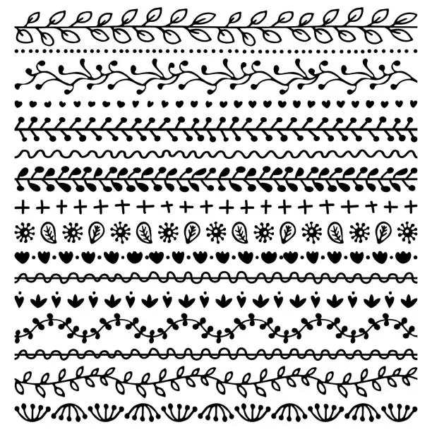 Vector illustration of Set of hand drawn borders for bullet journal