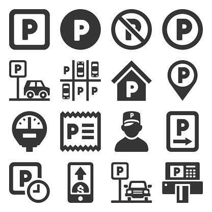 Car Parking Icons Set on White background. Vector illustration