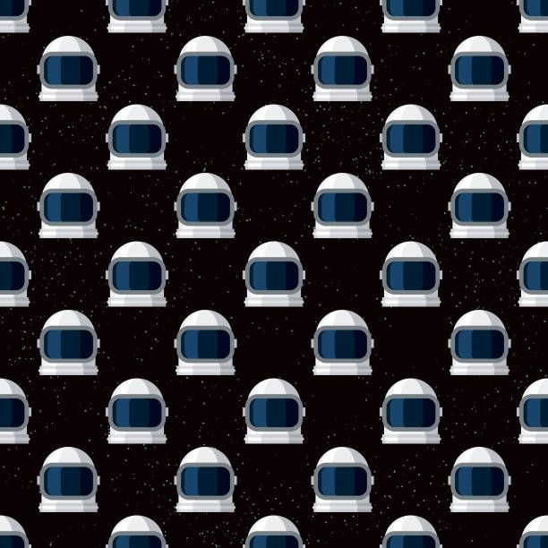 Astronaut Helmet Space Pattern A seamless pattern created from a single flat design icon, which can be tiled on all sides. File is built in the CMYK color space for optimal printing and can easily be converted to RGB. No gradients or transparencies used, the shapes have been placed into a clipping mask. astronaut backgrounds stock illustrations
