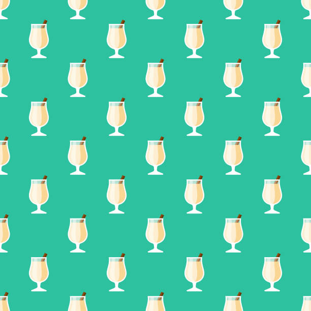 Eggnog Holiday Food Pattern A seamless pattern created from a single flat design icon, which can be tiled on all sides. File is built in the CMYK color space for optimal printing and can easily be converted to RGB. No gradients or transparencies used, the shapes have been placed into a clipping mask. christmas eggnog stock illustrations