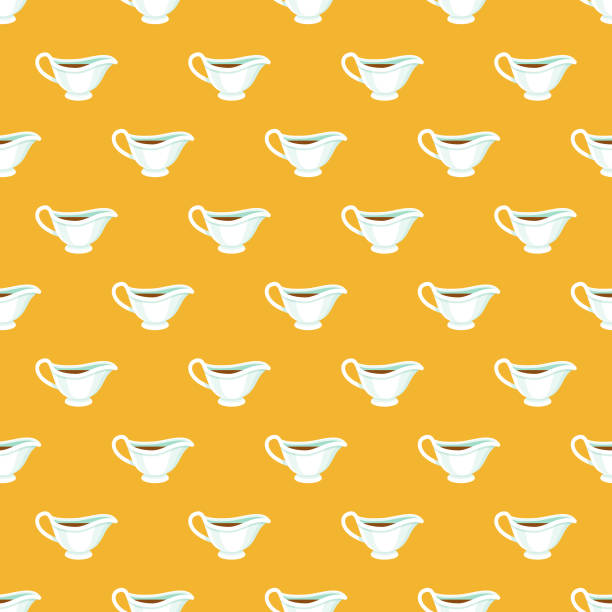 Gravy Holiday Food Pattern A seamless pattern created from a single flat design icon, which can be tiled on all sides. File is built in the CMYK color space for optimal printing and can easily be converted to RGB. No gradients or transparencies used, the shapes have been placed into a clipping mask. gravy stock illustrations