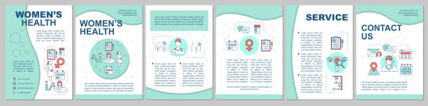 Women's health brochure template layout Women's health brochure template layout. Gynecology and obsetrics. Flyer, booklet, leaflet print design. Maternity hospital. Vector page layouts for magazines, annual reports, advertising posters doctor drawings stock illustrations