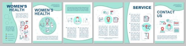 Women's health brochure template layout Women's health brochure template layout. Gynecology and obsetrics. Flyer, booklet, leaflet print design. Maternity hospital. Vector page layouts for magazines, annual reports, advertising posters health poster stock illustrations