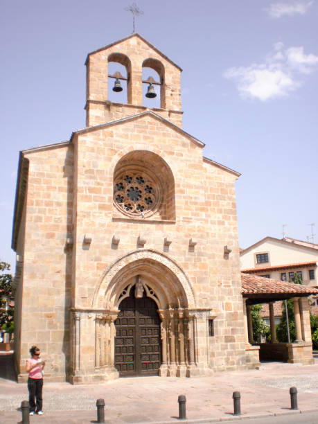 Main Facade Of The Church Of Santa Maria De La Oliva In The Village Of Villaviciosa. J stock photo