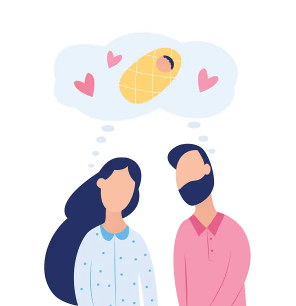 Vector illustration of Couple dream about child, fertility treatment flat vector illustration isolated.