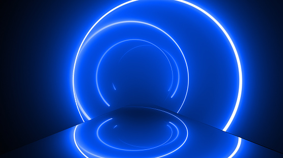 Round Shape, Glowing Neon Lights Abstract Background,