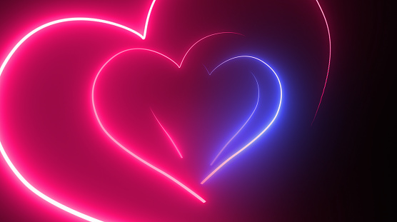 Heart Shape, Glowing, Neon Lights, Abstract Background