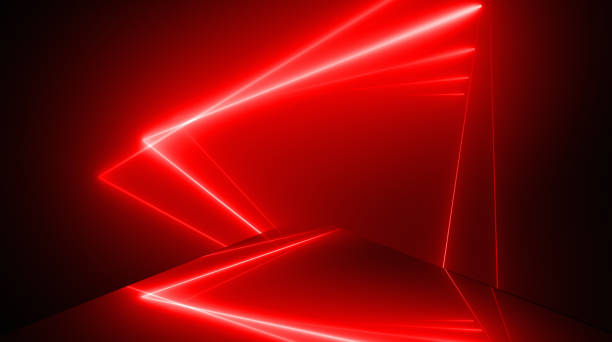 三角形の形状、輝くネオンライト抽象的な背景 - red led ストックフォトと画像